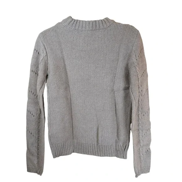 English Factory Fuzzy Open-Lace Knit Sweater Sz S Heather Grey Cozy Soft Neutral - Picture 2 of 10